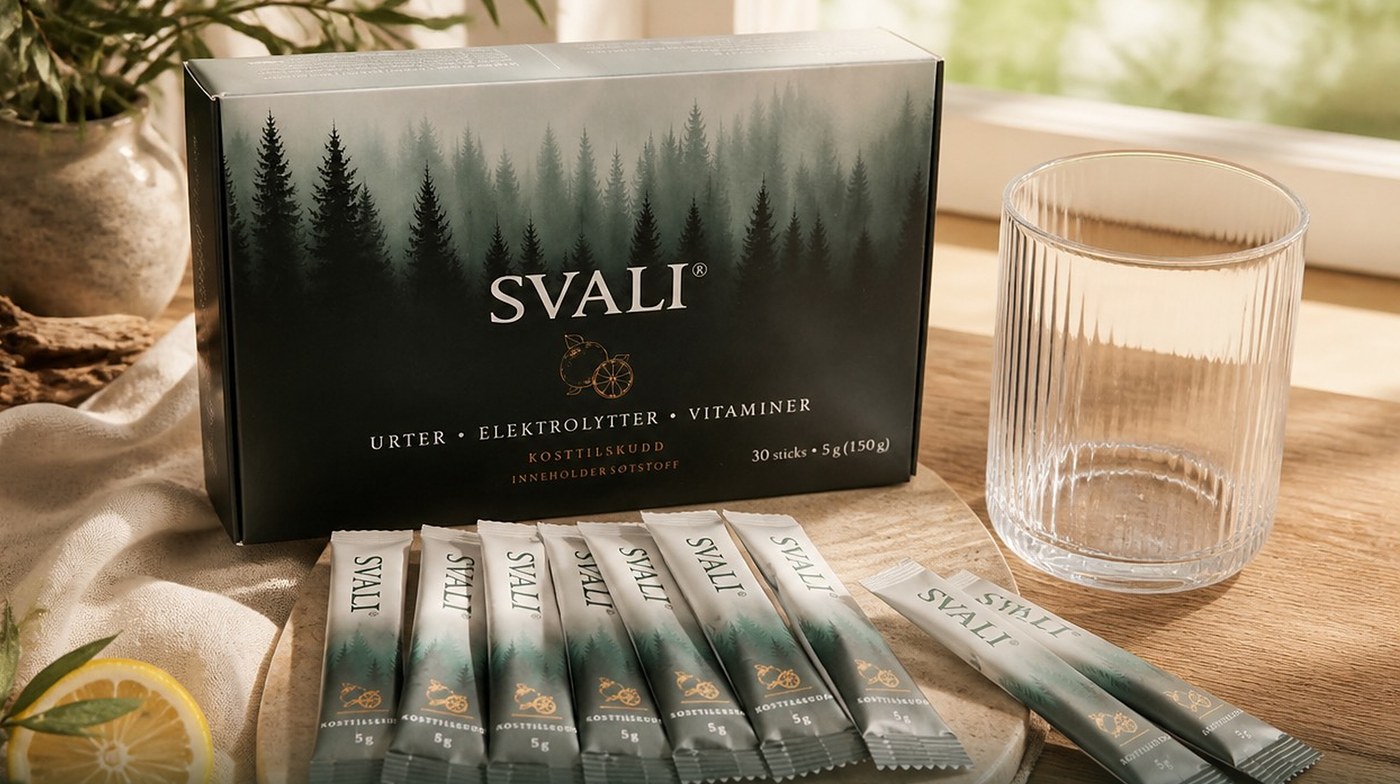 SVALI-eske med 30 sticks og et glass vann